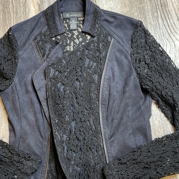 International Clothing Company Women’s Black Suede and Lace Moto Jacket, sz XS - Picture 5 of 11